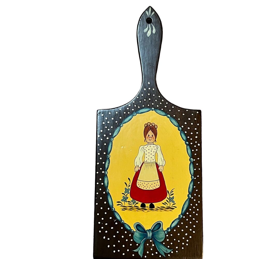 Cutting Board Vintage Hand Painted Country Cutie Retro Red Head Initialed Art